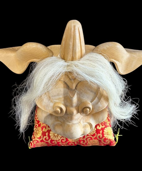 井波彫刻 獅子頭 伝統工芸士 初代 荒井寿斎作 共箱 共布 栞 座布団 木彫 桐材 獅子舞 荒井寿斉 置物 アンティーク インテリア 骨董品