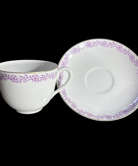【4客揃】KOKURA カップ&ソーサー 紫花文 マグカップ 紅茶 コーヒー カップ 器 茶器 昭和 レトロ 骨董品 アンティーク