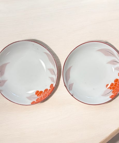 【2客セット】オールド東陶 南天柄 東洋陶器 小皿 丸皿 平皿 取り皿 盛り皿 飾り皿 和食器 骨董品 アンティーク