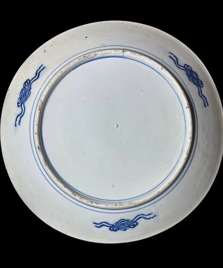 古伊万里 印判 大皿 [龍鯛草花風景文図] 染付 大皿 丸皿 取り皿 飾り皿 和食器 江戸 伊万里 陶器 骨董品 アンティーク