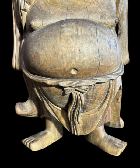 木彫り 布袋尊 七福神 木製 布袋様 商売繁盛 開運 縁起物 彫刻 仏像 古美術 インテリア 置物 オブジェ 骨董品 アンティーク