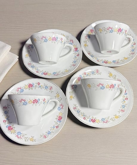 【4客揃】TOSEN カップ&ソーサー 花柄 マグカップ 紅茶 コーヒー カップ 器 茶器 昭和 レトロ アンティーク