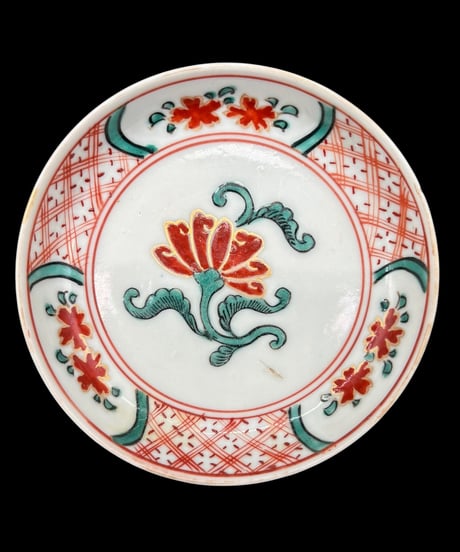 【7客セット】明治期 古伊万里 色絵 赤絵 小皿 草花文図 丸皿 飾皿 呉須 時代物 和食器 骨董品 アンティーク