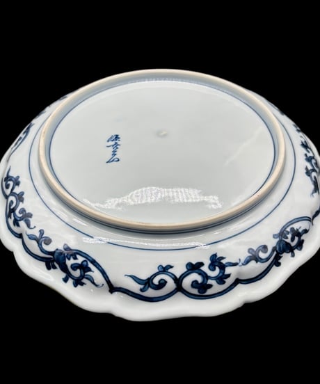 【5客セット】源右衛門 染付 呉須 大皿 松竹梅 輪花皿 色絵 共箱 染錦 取り皿 盛り皿 飾皿 作家物 時代物 和食器 骨董品 アンティーク