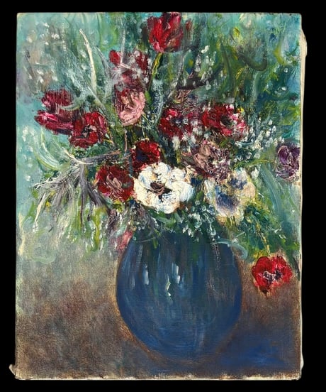 油絵 「花」 花瓶 油彩 額装 額 壁掛 絵画 色絵 雑貨 インテリア アンティーク コレクション