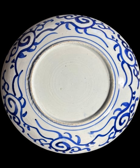 【現品限り!!】古伊万里 微塵唐草 [松竹梅図] 染付 大皿 丸皿 平皿 取り皿 盛り皿 飾り皿 和食器 時代物 骨董品 アンティーク