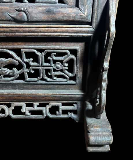 中国古美術 唐木 紫壇枠 硯屏 透かし彫り 民国 ガラス 装飾品 インテリア 中国 骨董品 アンティーク ヴィンテージ