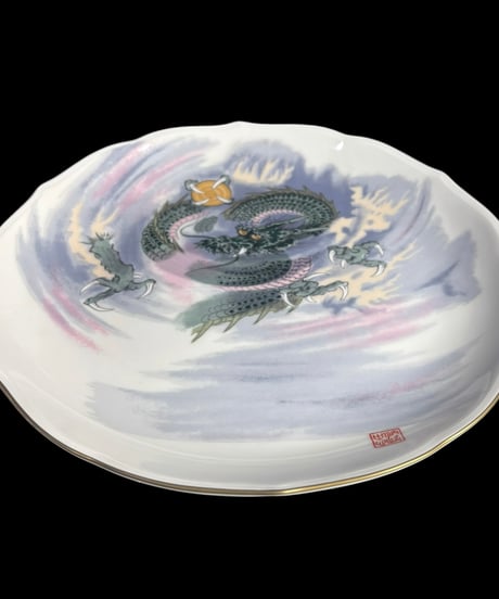 西暦弐千年謹製 深川製磁 有田焼 絵皿 龍 辰 色絵 干支 プレート 丸皿 取り皿 飾り皿 縁起皿 骨董品 アンティーク