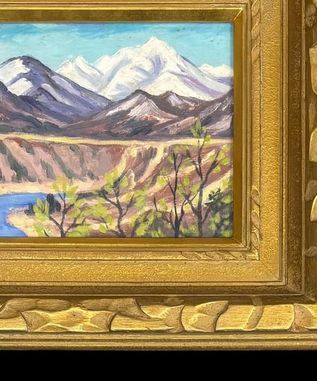 文部大臣賞受賞 蒲生栄一 油絵 谷川連峯遠望 サイン入り 金額 風景 油彩 額装 額 壁掛 絵画 色絵 雑貨 インテリア アンティーク コレクション