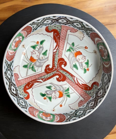 赤絵 大鉢 [松竹梅鳥文] 色絵 鉢 丸皿 取り皿 飾り皿 和食器 明治 陶器 骨董品 アンティーク