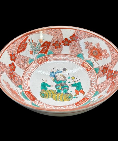 古伊万里 赤絵 大鉢 唐子草花文図 色絵 盛り鉢 鉢 取り皿 飾り皿 和食器 陶器 伊万里 骨董品 アンティーク
