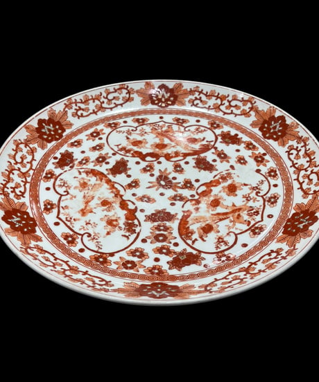 GOLD IMARI 赤絵 孔雀草花文図 大皿 取り皿 飾り皿 伊万里 陶器 骨董品 アンティーク