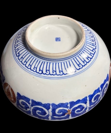 【現品限り!!】伊万里 大鉢 青 [窓絵松竹梅草花文] 金彩 赤絵 色絵 鉢 丸皿 盛り皿 飾り皿 古伊万里 古美術 明治 和食器 骨董品 アンティーク