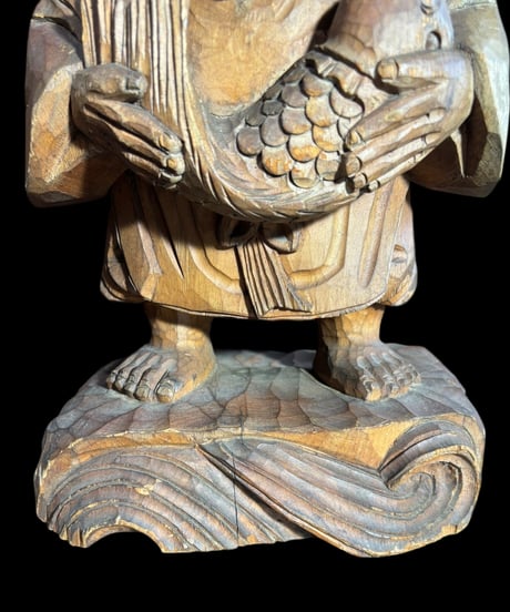 木彫り 恵比寿 大黒天 七福神 木製 恵比寿様 商売繁盛 開運 縁起物 彫刻 仏像 古美術 インテリア 置物 オブジェ 骨董品 アンティーク