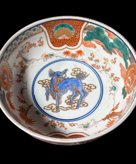 大鉢 [獅子鳳凰松竹梅文] 伊万里 金彩 色絵 大皿 丸皿 鉢 盛り皿 飾り皿 古伊万里 古美術 和食器 骨董品 アンティーク