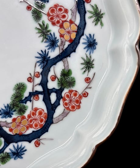 【5客セット】源右衛門 染付 呉須 大皿 松竹梅 輪花皿 色絵 共箱 染錦 取り皿 盛り皿 飾皿 作家物 時代物 和食器 骨董品 アンティーク
