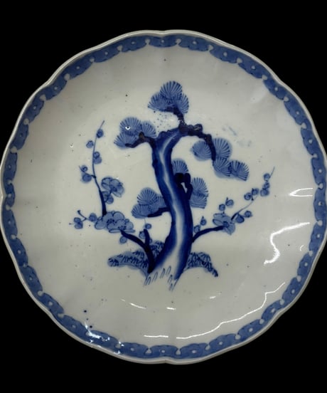 古伊万里 印判皿 梅 松 染付 明治 丸皿 盛り皿 飾り皿 古伊万里 古美術 和食器 骨董品 アンティーク