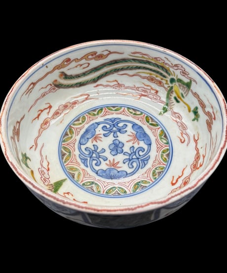 明治期 古伊万里 色絵 中鉢 鳳凰草花文図 雲龍 染付 鉢 飾皿 和食器 陶器 時代物 骨董品 アンティーク