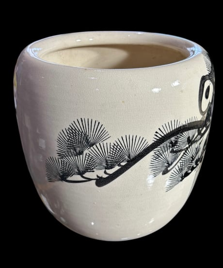昭和 レトロ 手あぶり 火鉢 水墨画 松 火鉢 在銘 陶器 時代物 古道具 骨董品 アンティーク