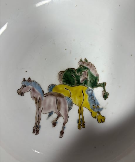 色絵 大鉢 [馬 雲 紋 花柄] 盛り皿 飾り皿 大皿 大深鉢 中華風 和食器 骨董品