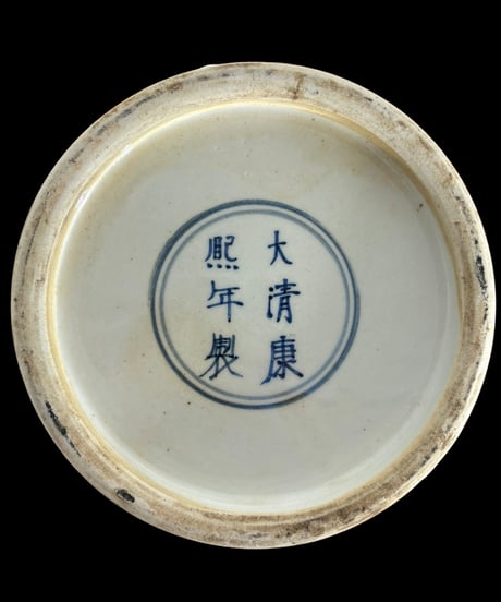 壺 [草花鳥紋絵] 大清康熙年製 中国雑貨 フラワーベース 花瓶 花入れ 丸壺 花器 陶器 古美術 骨董品