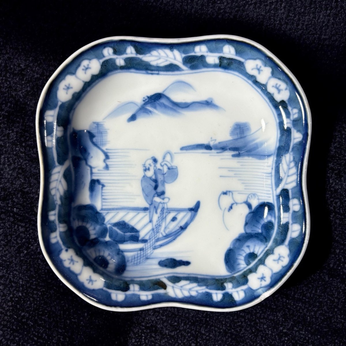 染付 四方皿 花山水人物絵 小皿 丸皿 平皿 取り皿 盛り皿 飾り皿