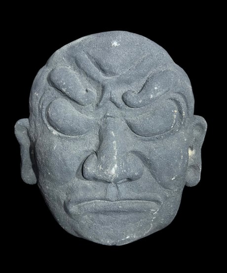 竃神 石彫面 石物 彫刻 仏面 飾面 縁起物 古美術 時代物 インテリア 骨董品 アンティーク