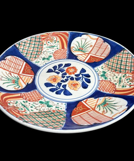 古伊万里 色絵【鶴草花紋】大皿 丸皿 盛り皿 飾り皿 和食器 古美術 和食器 骨董品 アンティーク