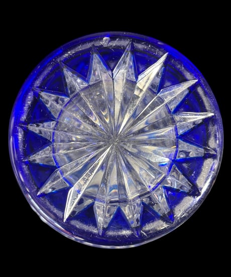 切子花瓶 サファイア クリスタル 色被せ 硝子 切子 伝統工芸 フラワーベース 花瓶 古美術 レトロ アンティーク