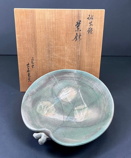 時代物 蔵出し 葉鉢 共箱 作家物 葉 取り皿 盛り皿 飾皿 陶器 骨董品 アンティーク