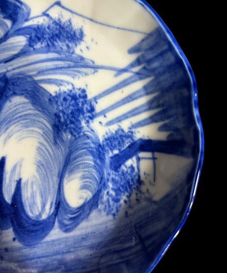 古伊万里 染付 丸皿 [山水風景絵] 中皿 小皿 取り皿 盛り皿 飾り皿 和食器 陶器 骨董品 アンティーク