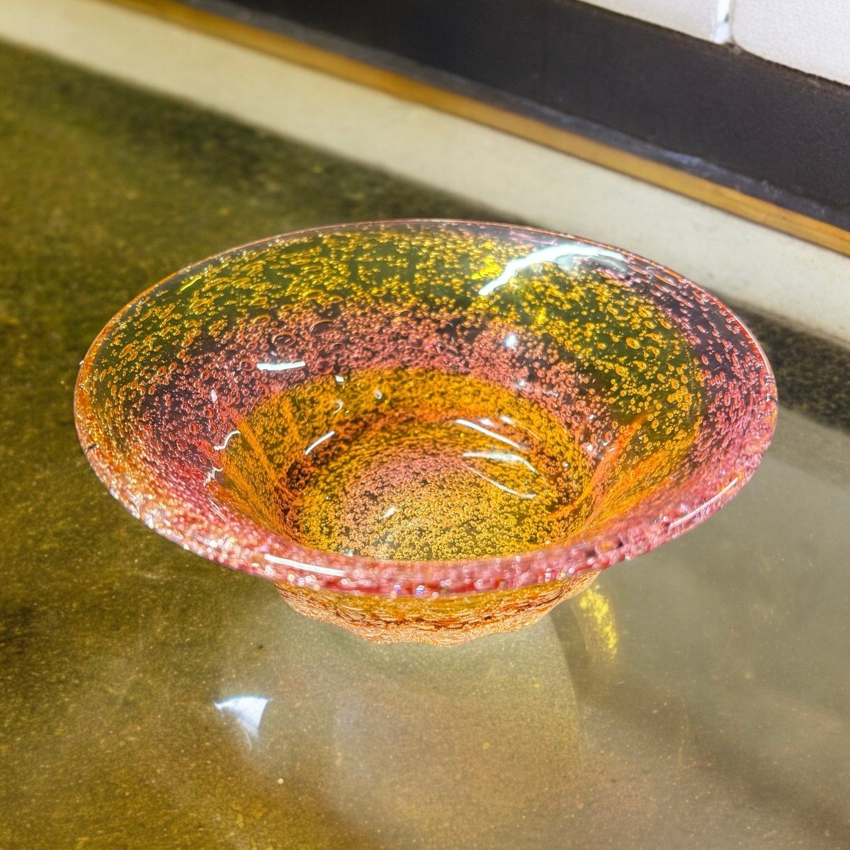 琉球ガラス 鉢 ピンク 吹きガラス 泡ガラス 宙吹き 小鉢 洋食器