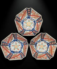 【3客セット】 古伊万里 錦手 隅切五角皿 金彩 色絵 小鉢 五角鉢 向付 和食器 陶器 骨董品 アンティーク