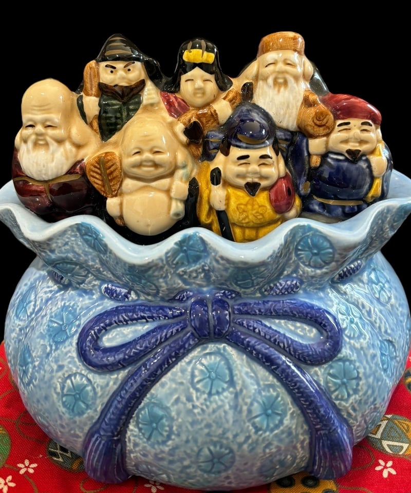 七福神布施様　昭和レトロ品 刻印あり】 七福神 恵比寿様と大黒天様と布袋様の置物 昭和