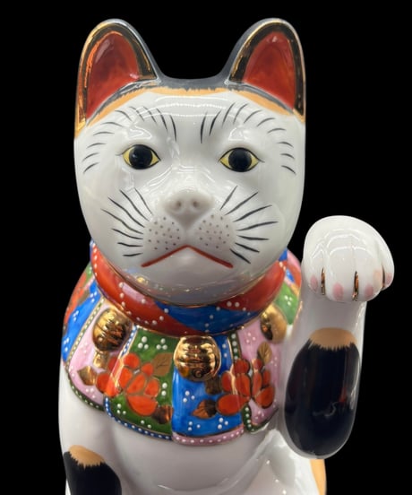 おもだか屋 招き猫 古瀬戸 赤絵 左手 縁起物 開運 金運 貯金箱 陶器 昭和 レトロ 工芸品 インテリア 骨董品 アンティーク