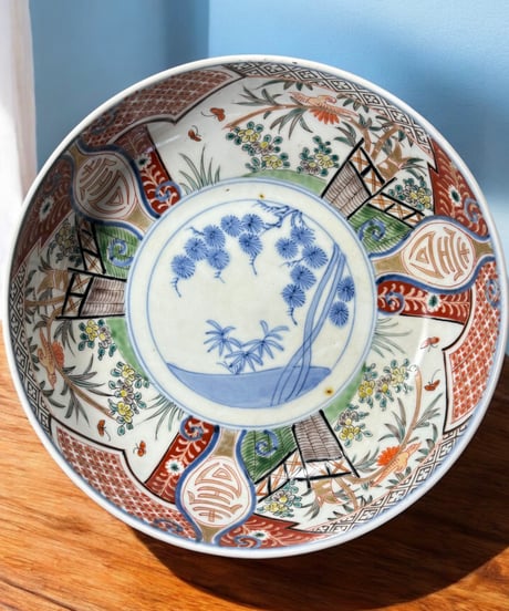 伊万里 大鉢 [松竹梅草花蝶鳥文絵] 色絵 丸皿 取り皿 飾り皿 鉢 和食器 明治 古伊万里 陶器 骨董品 アンティーク