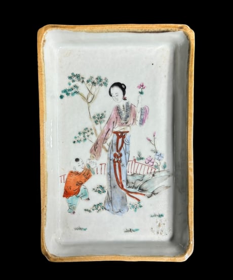 中国美術 美人 粉彩人物絵 清時代 中国雑貨 陶板 磁板 食器 インテリア 時代物 中国 陶器 骨董品 アンティーク