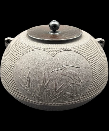 間取霰 達磨釜 釜師 菊地政光 鶴 炉釜 茶釜 伝統工芸 茶道具 骨董品 アンティーク
