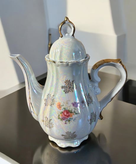 花柄 オーロラ ティーポット チャイナポット 潤喫茶 洋食器 食器 茶器 昭和 レトロ 骨董品 アンティーク