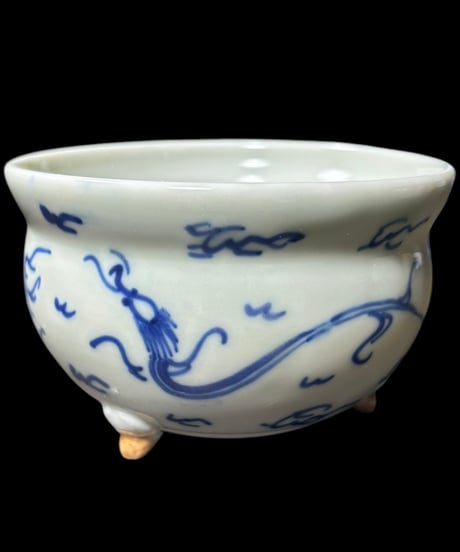 壺 龍 中国雑貨 染付 フラワーベース 花瓶 花入れ 丸壺 花器 陶器 中国 シノワズリ 古美術 骨董品 アンティーク