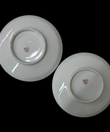 【2客セット】 色絵 巻物 瓢箪 松 丸皿 時代物 小皿 取り皿 盛り皿 飾り皿 レトロ 昭和初期 和食器 骨董品 アンティーク