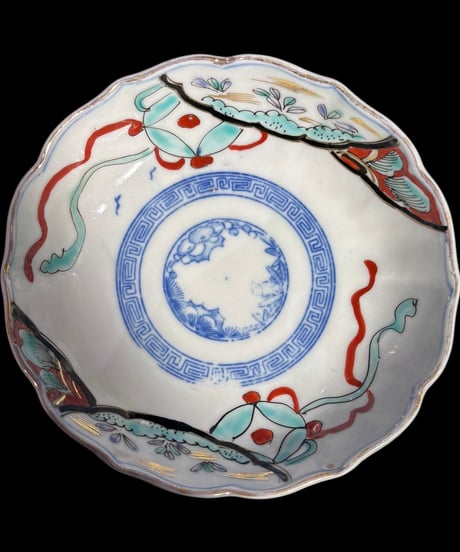 古伊万里 色絵 [唐草 草花文図] なます皿 丸皿 取り皿 飾り皿 和食器 江戸 伊万里 陶器 骨董品 アンティーク