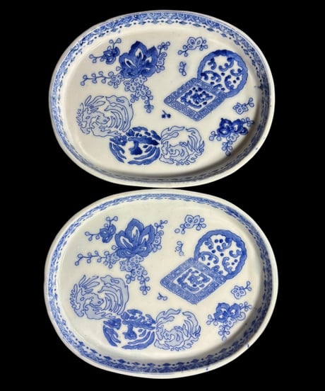 【2客セット】古伊万里 絵皿 [鳳凰草花文] 銘あり 小皿 丸皿 取り皿 盛り皿 飾り皿 江戸 昭和初期 和食器 骨董品 アンティーク
