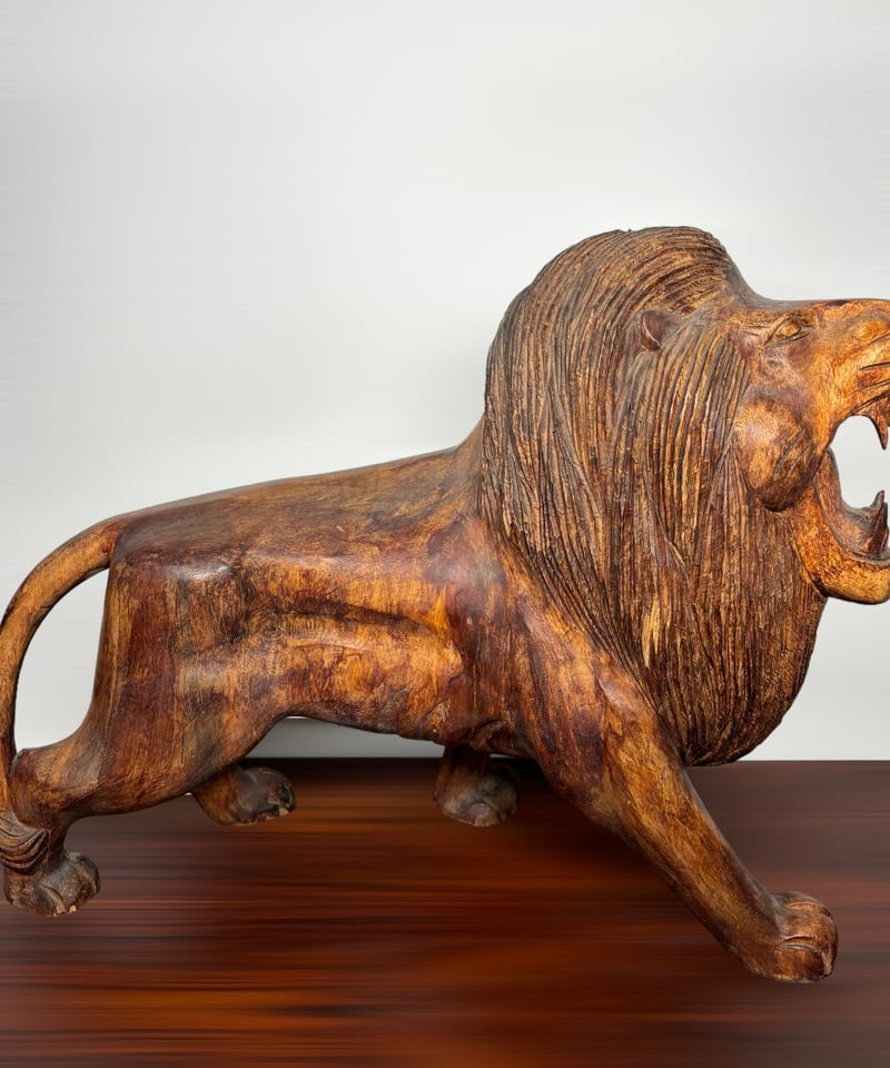 美品】ライオン 木彫 ヨーロッパ 置物 インテリア 工芸品 美術品 A3371