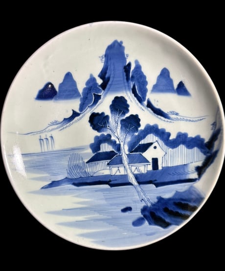 古伊万里 染付 大皿 山水風景図 平皿 取り皿 盛り皿 飾り皿 和食器 伊万里 骨董品 アンティーク