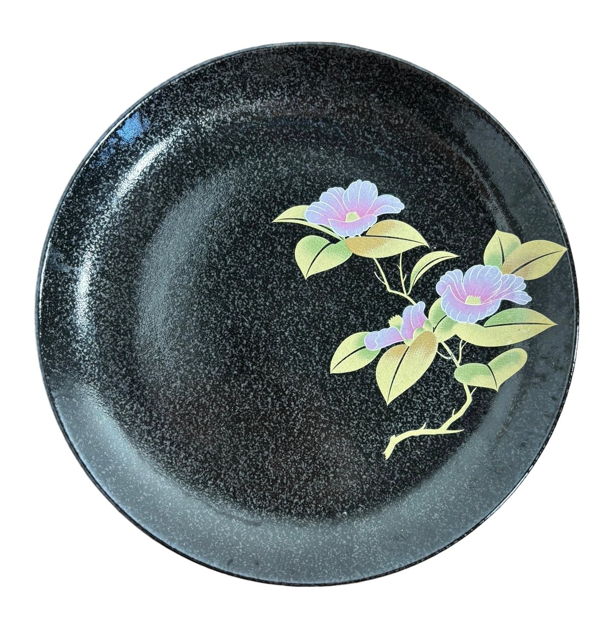 2客セット】水陶 花柄 平皿 ブラック 丸皿 陶器 洋食器 和食器