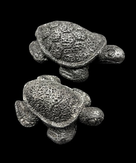亀親子 置物 錫 カメ 長寿 財福 縁起物 オブジェ 骨董品 アンティーク