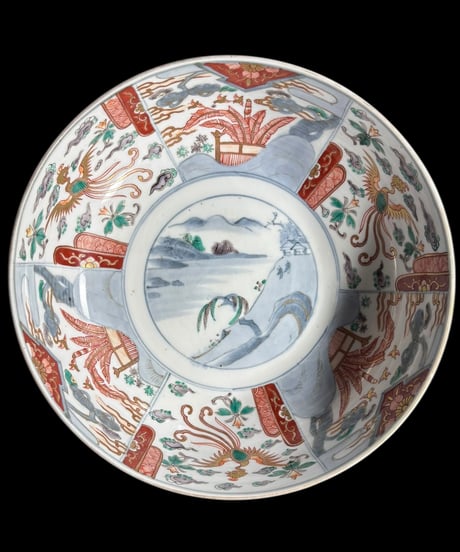 古伊万里 大鉢 [波千鳥文様] 錦手 金彩 色絵 鉢 取り皿 飾り皿 和食器 明治 伊万里 陶器 骨董品 アンティーク