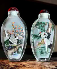 【2個セット】 鼻煙壺 中国美術 伝統工芸 中国 小瓶 鶴 インテリア 置物 工芸品 骨董品 アンティーク