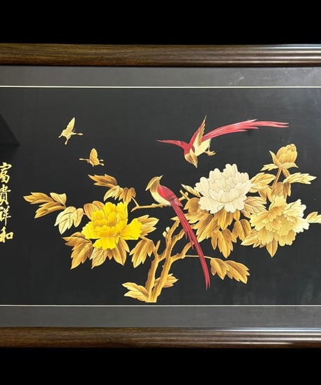 中国現地買入 鴛鴦 蝶 切り絵 貼り絵 中国 菊 風景 額 版画 アート イラスト 美術品 中国雑貨 コレクション 骨董品 アンティーク